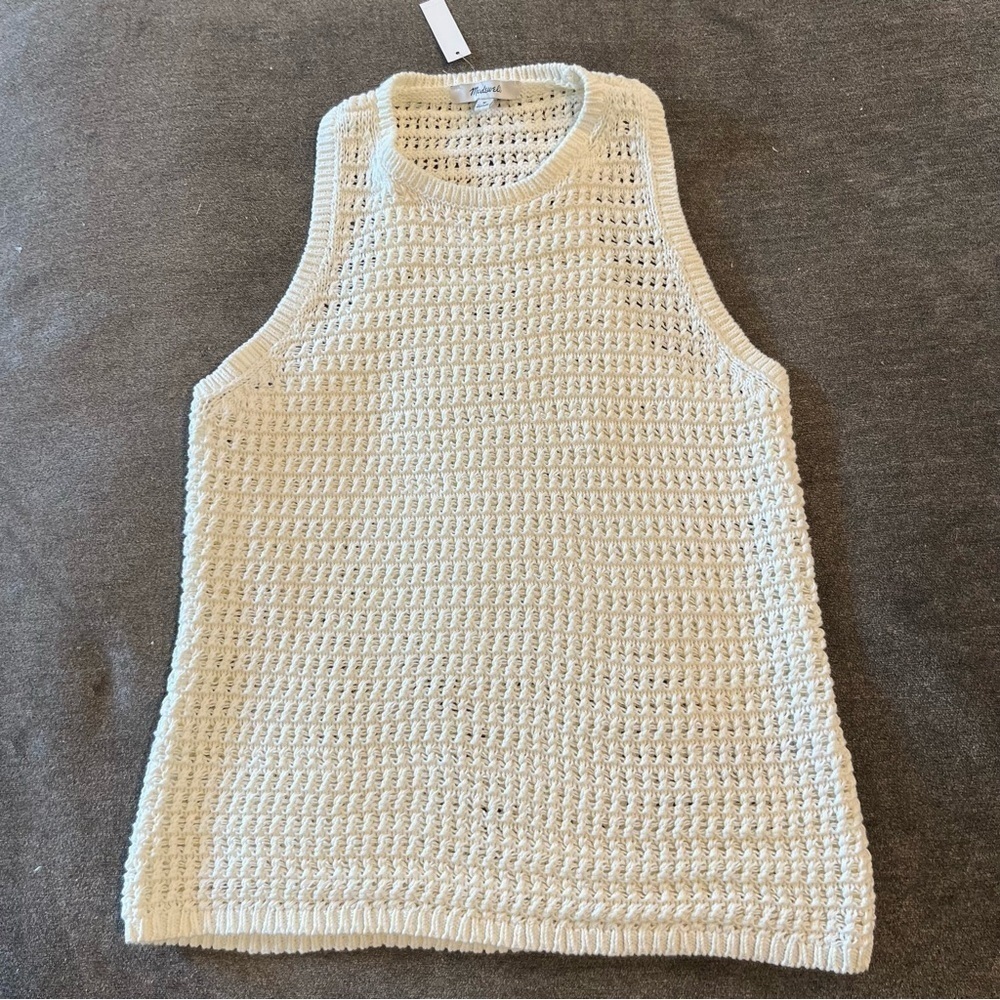 NWT Madewell Cream Crocheted Lightweight Cotton Sweater Tank Medium - Picture 4 of 12